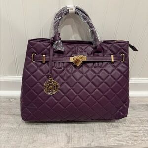 Badgley Mischka Purple Quilted Satchel with Diamond Stitching